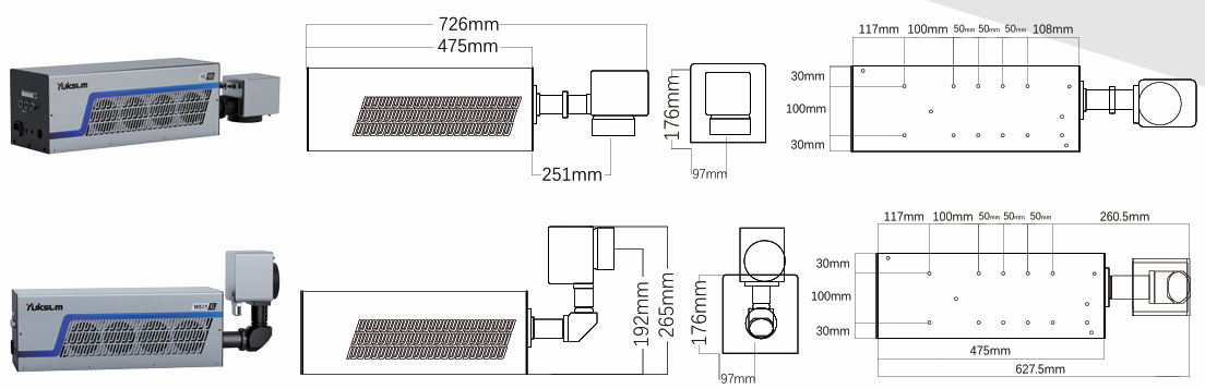 Abmessungen und technisches Referenzdiagramm des CO2-Lasers M500C