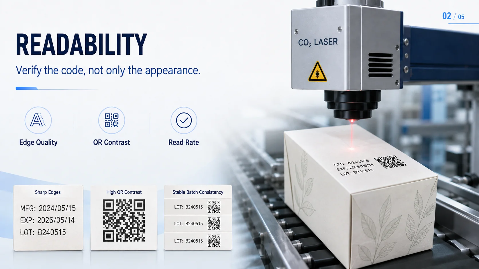 Überprüfung der Lesbarkeit von CO2-Laserbeschriftungen für Verpackungstexte und QR-Codes
