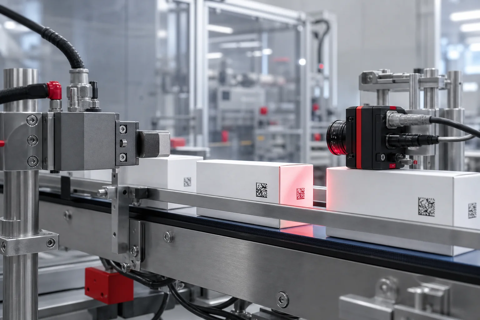 Inline-GS1-2D-Codedruck und maschinelle Bildverarbeitungsprüfung auf Kartons