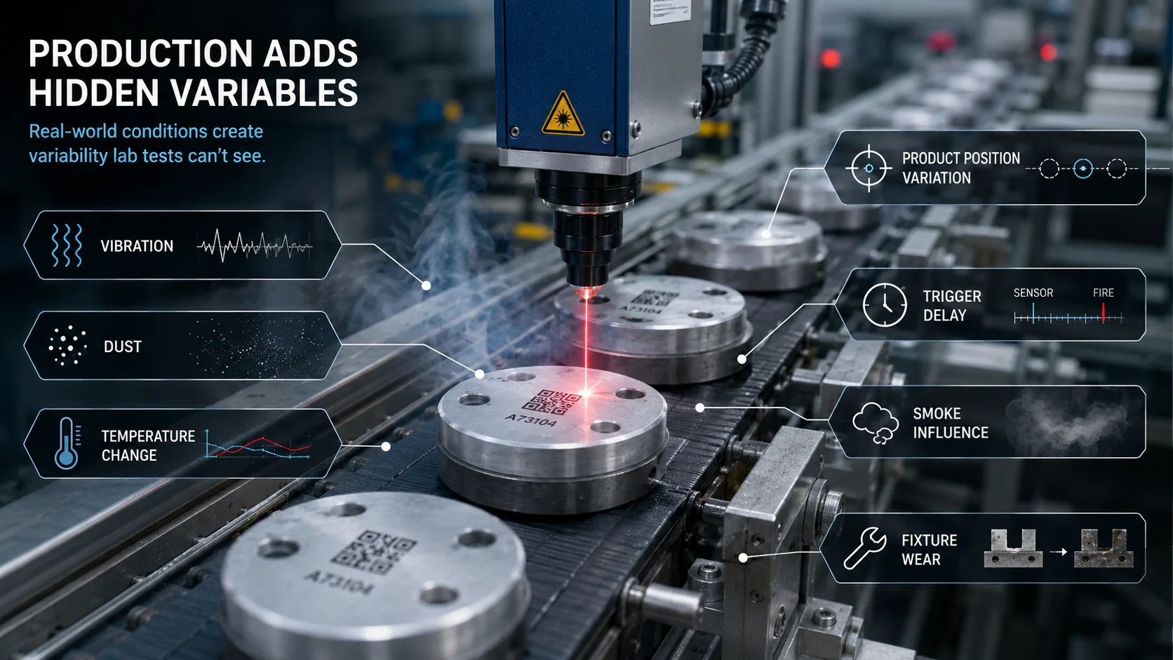 Produktionsvariablen für die Laserbeschriftung, einschließlich Vibration, Staub, Temperatur, Timing, Rauch und Vorrichtungsverschleiß