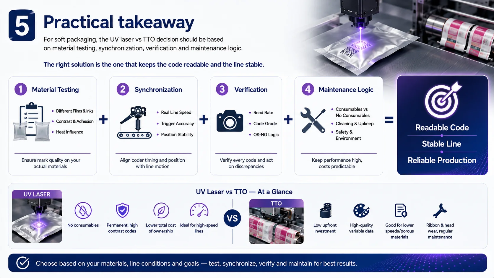 Praktische Auswahl zwischen UV-Laser und TTO-Weichverpackung basierend auf Tests, Synchronisierung und Wartung